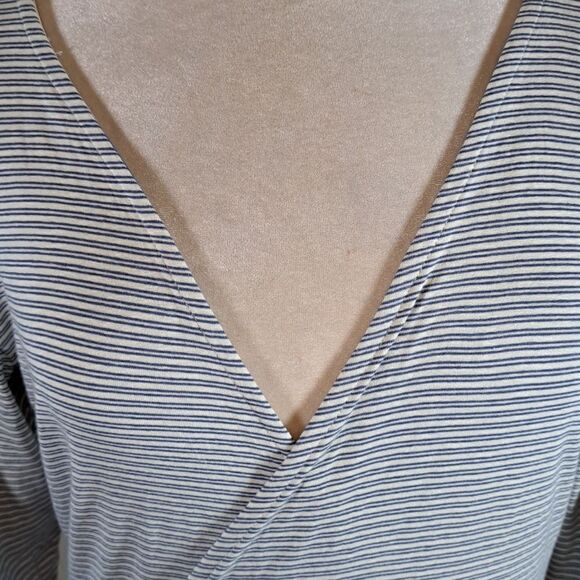 H & M Bodysuit Size L Blue White Striped Wrap Style Deep V-Neck Long Sleeve - Picture 2 of 10